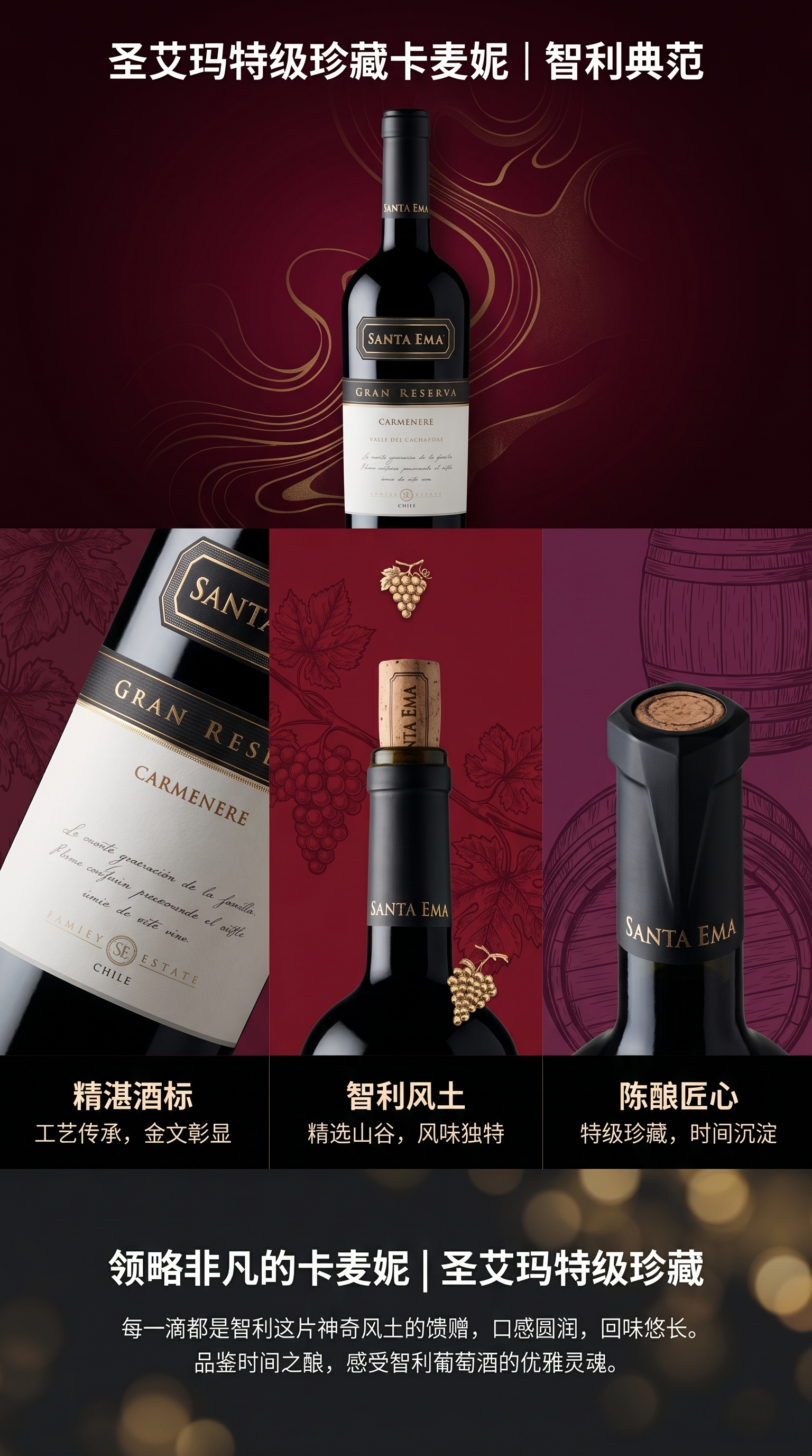 圣艾玛佳美娜干红葡萄酒智利原装原瓶进口红酒批发特级珍藏佳酿详情1