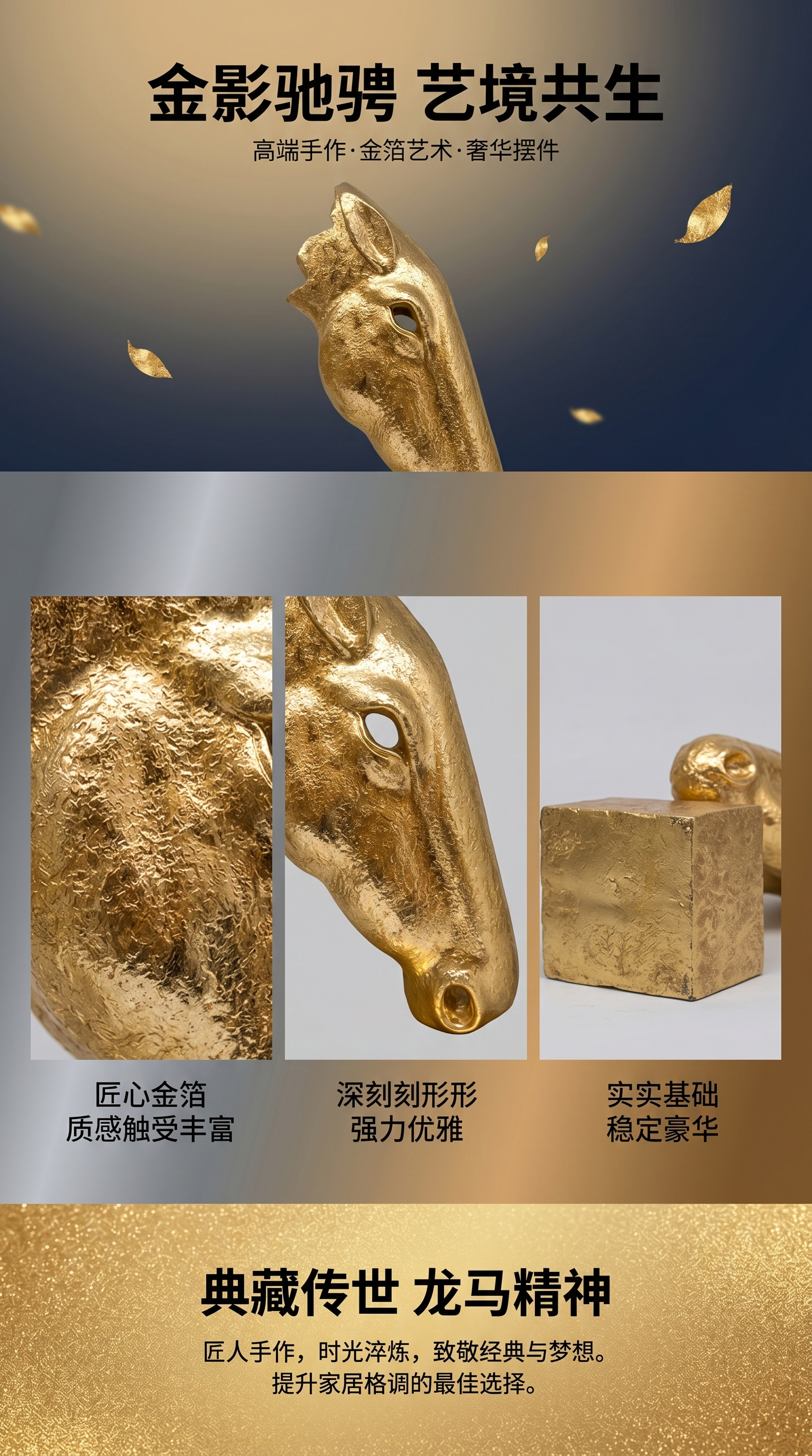 金色马头雕塑工艺品、家居摆件详情1