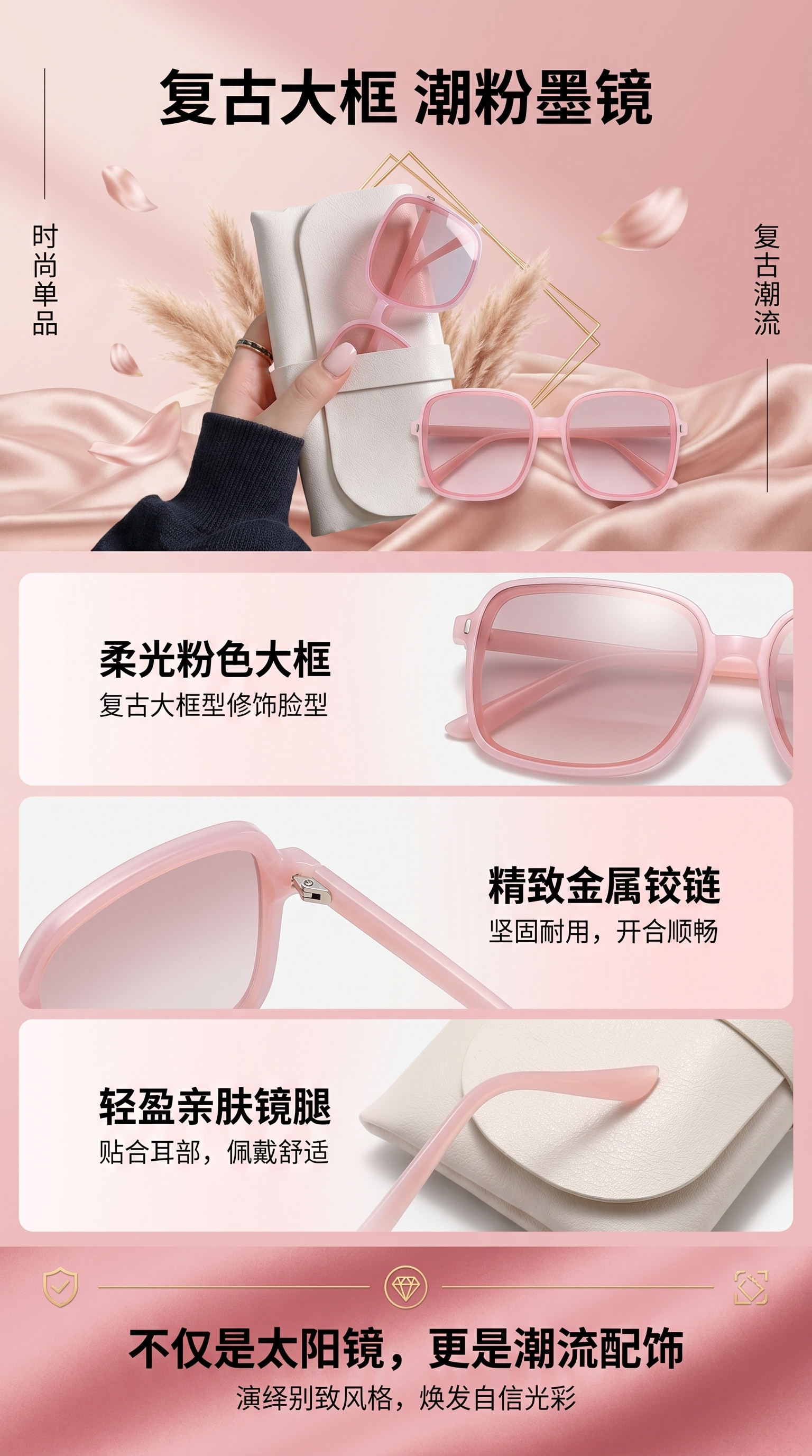 粉色方形眼镜框 时尚轻盈TR90材质女款近视镜架详情1