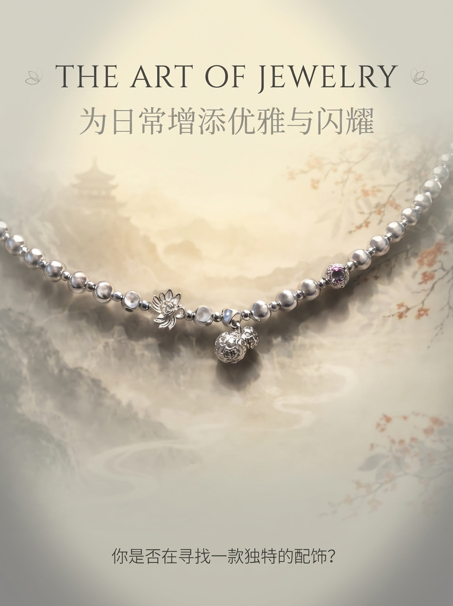 时尚精工925银莲花福袋串珠手链女｜新中式小众设计感轻奢显白纳福手饰详情1