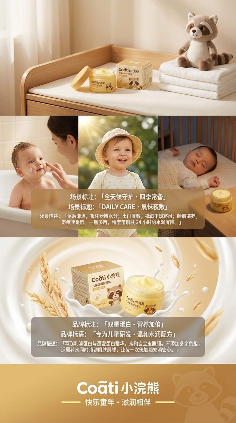 Coati 儿童补水滋润霜小浣熊包装盒罐装护肤产品保湿修护柔润呵护详情3