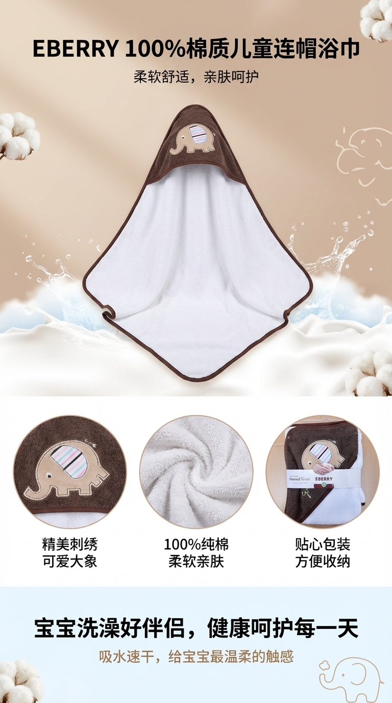 Pure cotton children's hooded bathrobe, cartoon beach bath towel gift box, baby towel set pic 1