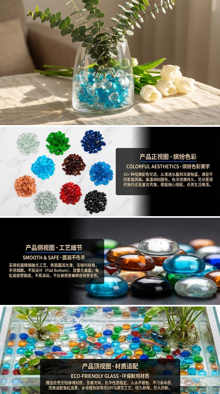 彩色玻璃石彩色透明玻璃腰果黑瓷奶油白腰果石头工厂直销批发零售详情5