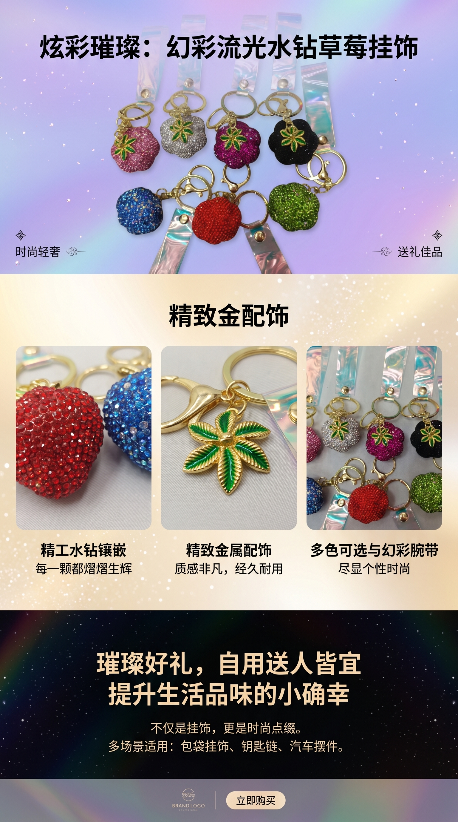 宋锦彩色镶钻果实造型亚克力钥匙扣挂件配饰详情1
