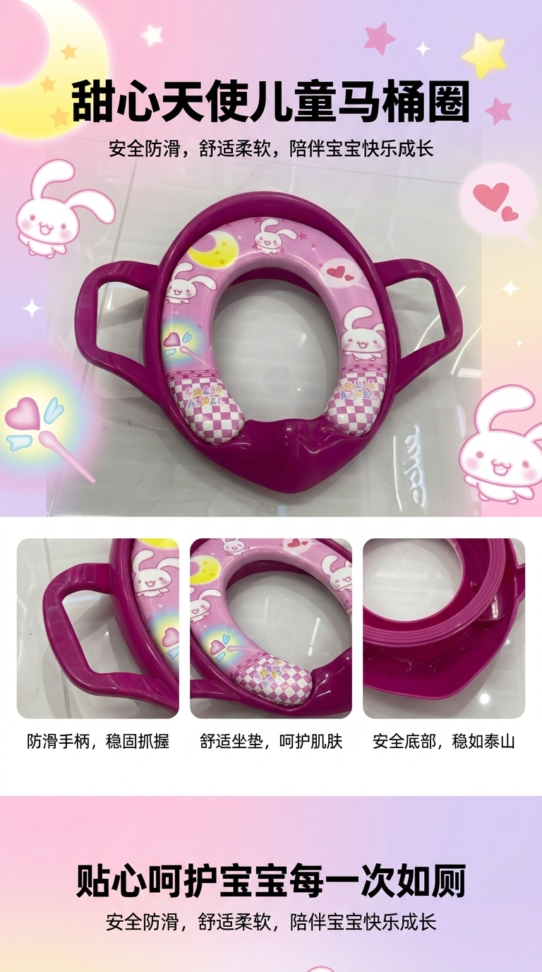 粉色卡通儿童马桶圈主体 造型可爱防滑便携安全舒适详情1