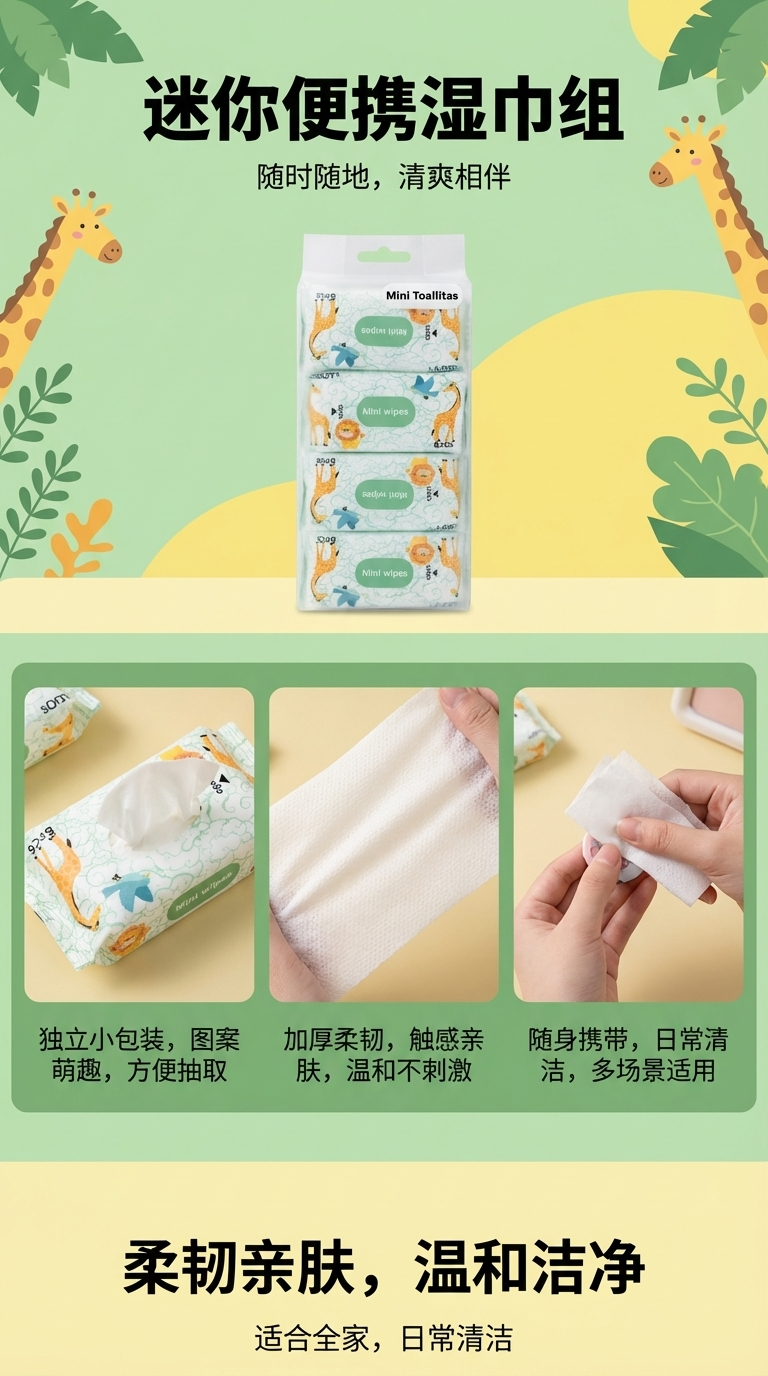 长颈鹿迷你湿巾COMSOFT8连包婴儿迷你便携装湿巾详情1