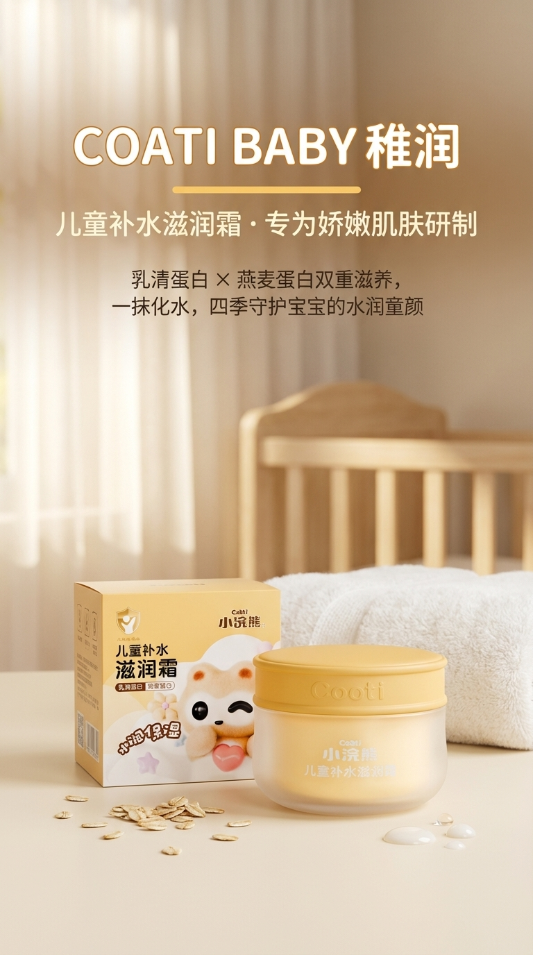 Coati 儿童补水滋润霜小浣熊包装盒罐装护肤产品保湿修护柔润呵护详情1