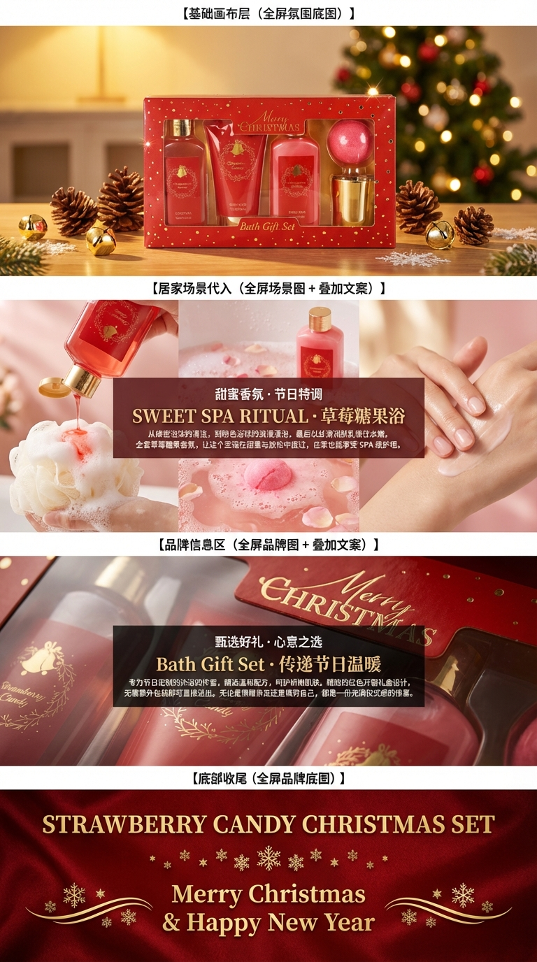 Bathroom gift set, multi-functional bathroom supplies set, bubble body wash, body lotion, scented candles, explosive salt, excellent gift items, Christmas-themed gift box, home bathroom gift box pic 2