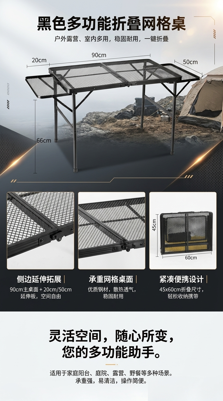 网格折叠桌家用可折叠桌子办公桌收纳桌轻便桌面简约风详情1