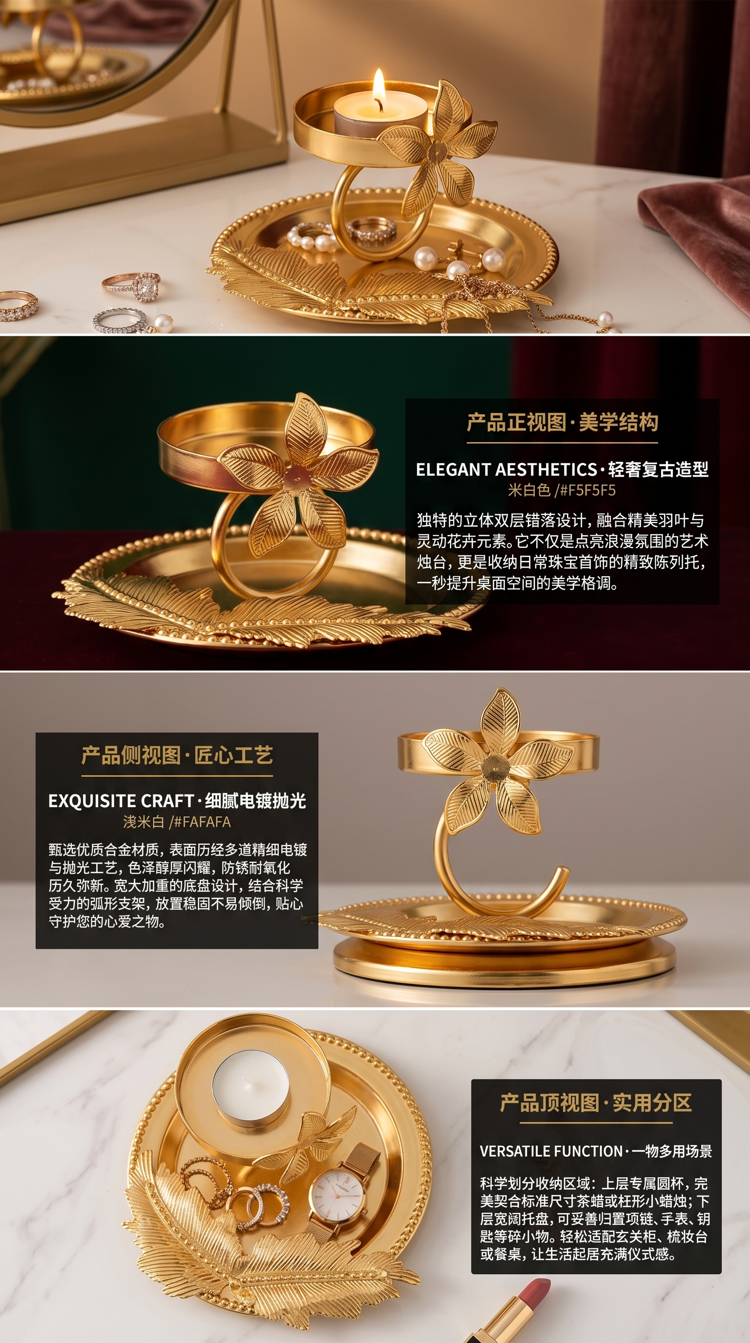 Golden candlestick decorations, living room ornaments, home decoration ornaments, candlestick ornaments pic 2