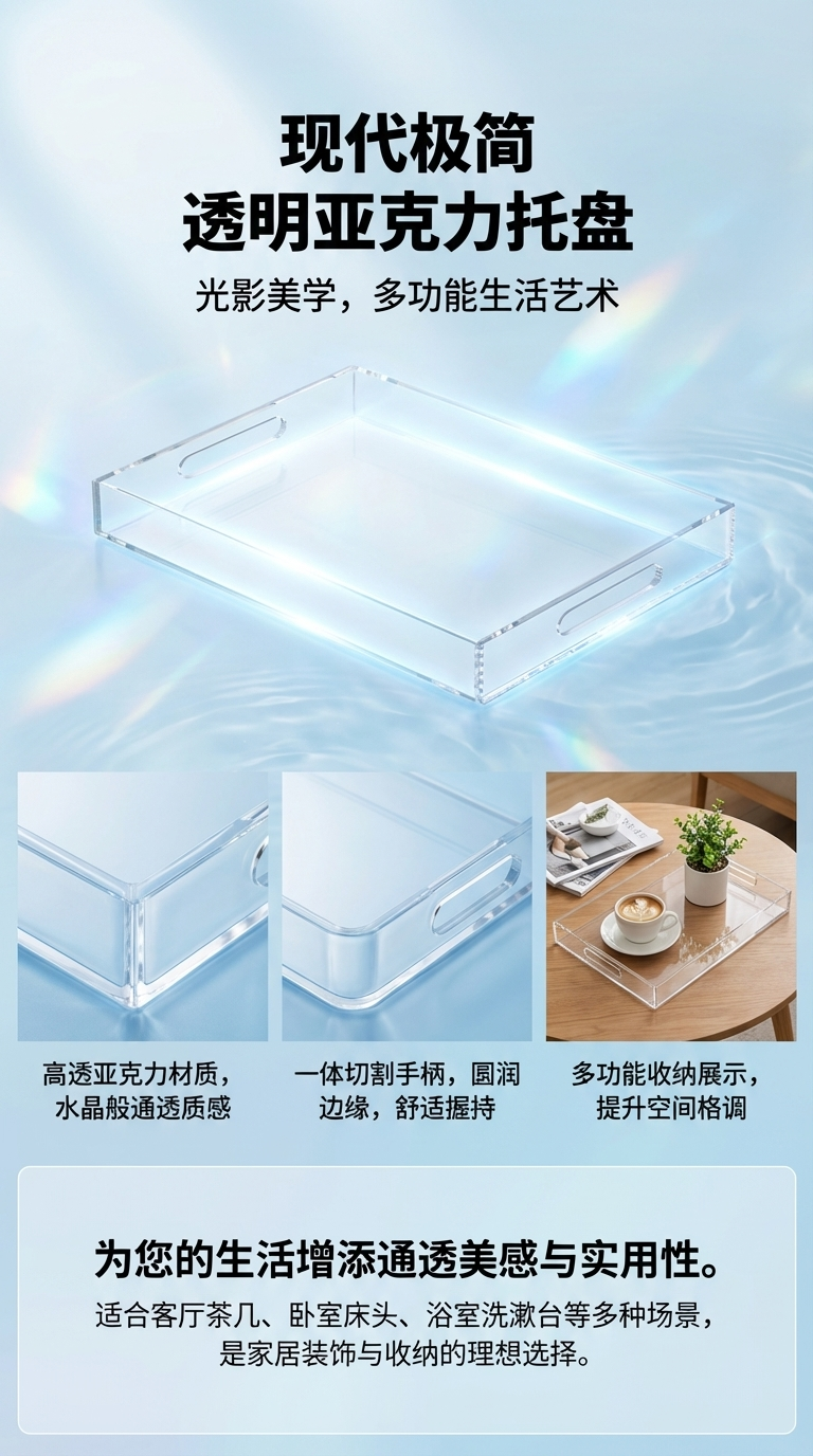 透明亚克力仿大理石纹托盘香炉摆件装饰盘子托盘详情1