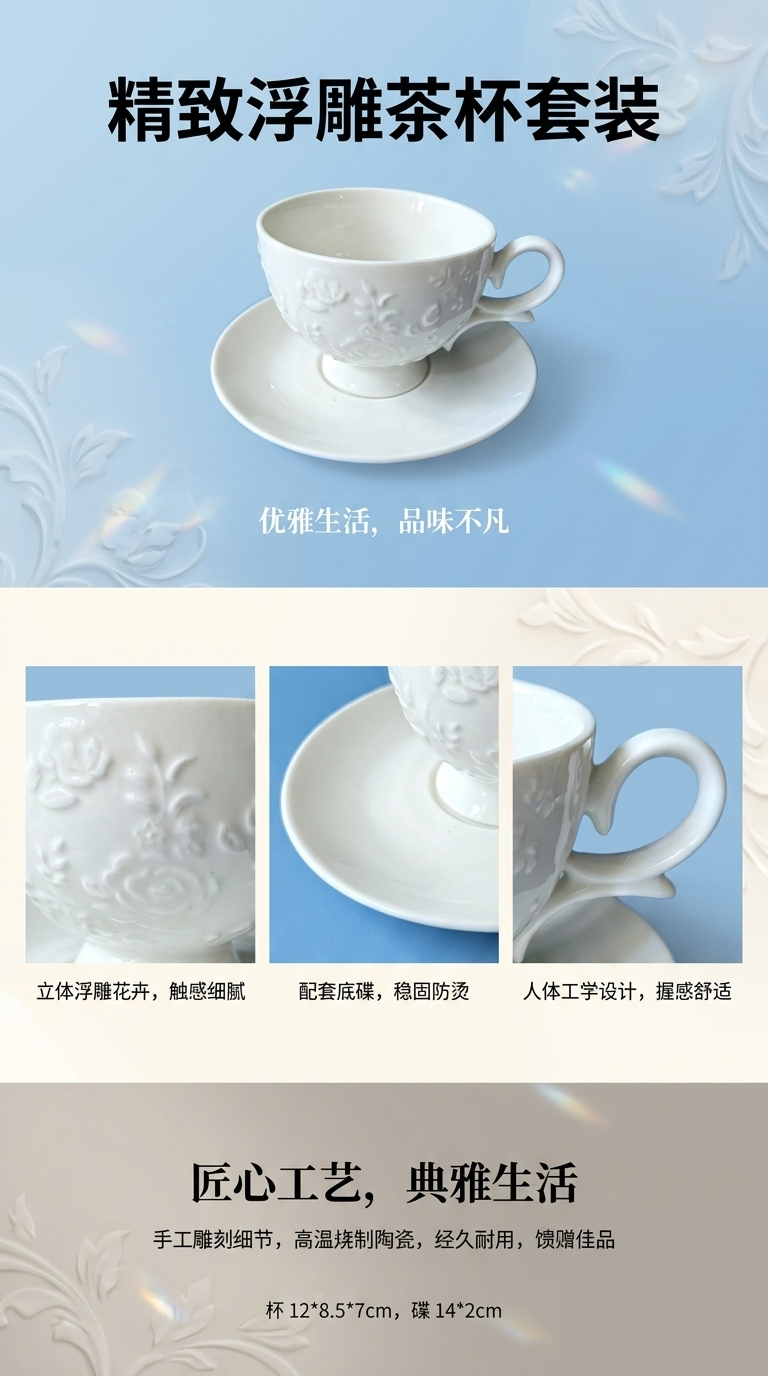 The white ceramic coffee cup and saucer set is simple, elegant and modern. It features ceramic coffee cups for daily use at home pic 1