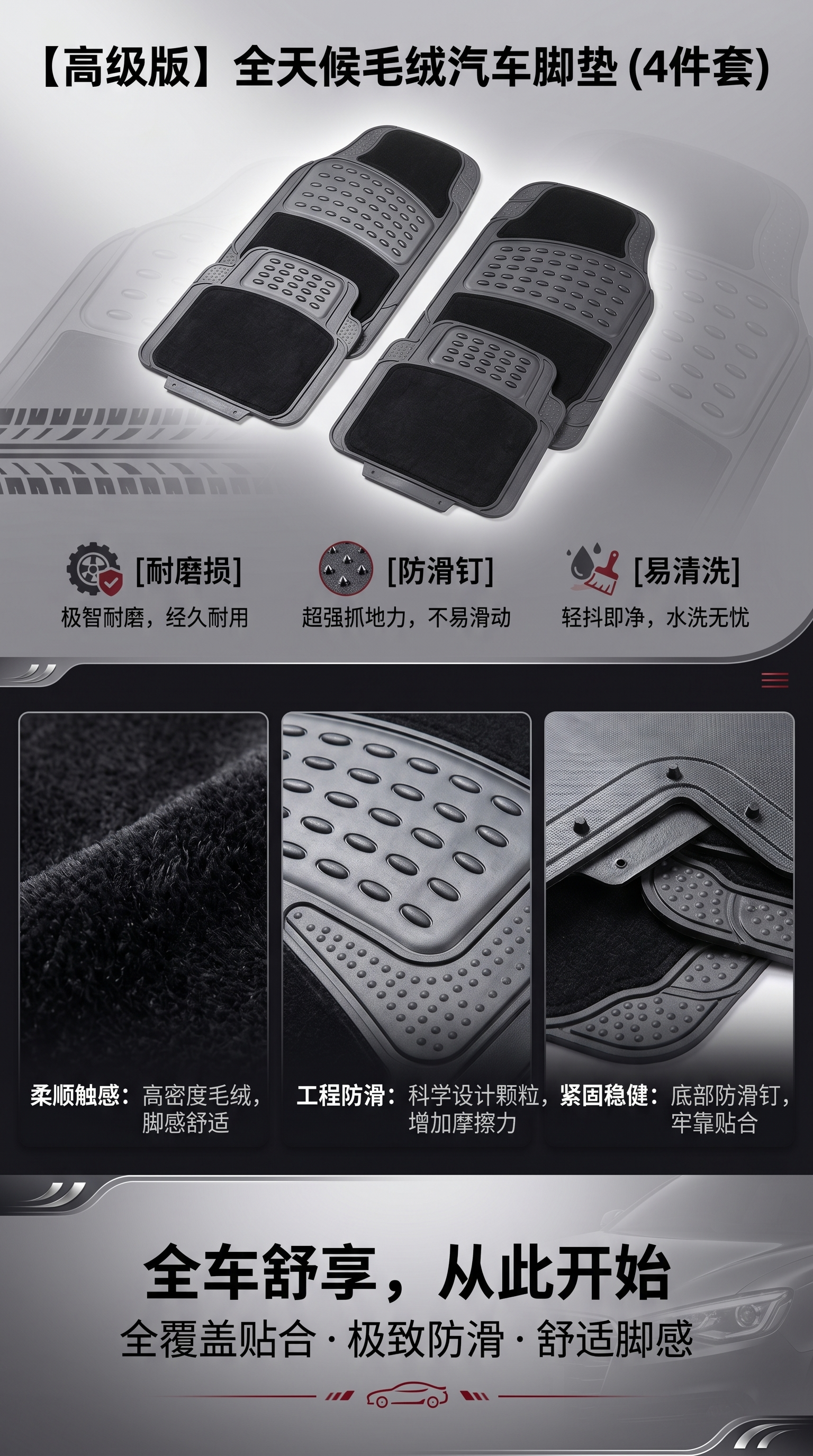 Four-hole four-piece set PVC car floor MATS, car MATS, universal anti-slip MATS for interior use, waterproof floor MATS, heat-resistant protective MATS pic 1
