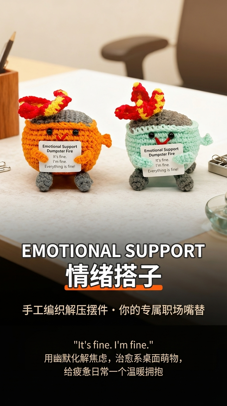 亚马逊成品Emotional Dumpster Fire手工钩织玩偶正能量灭火器详情1