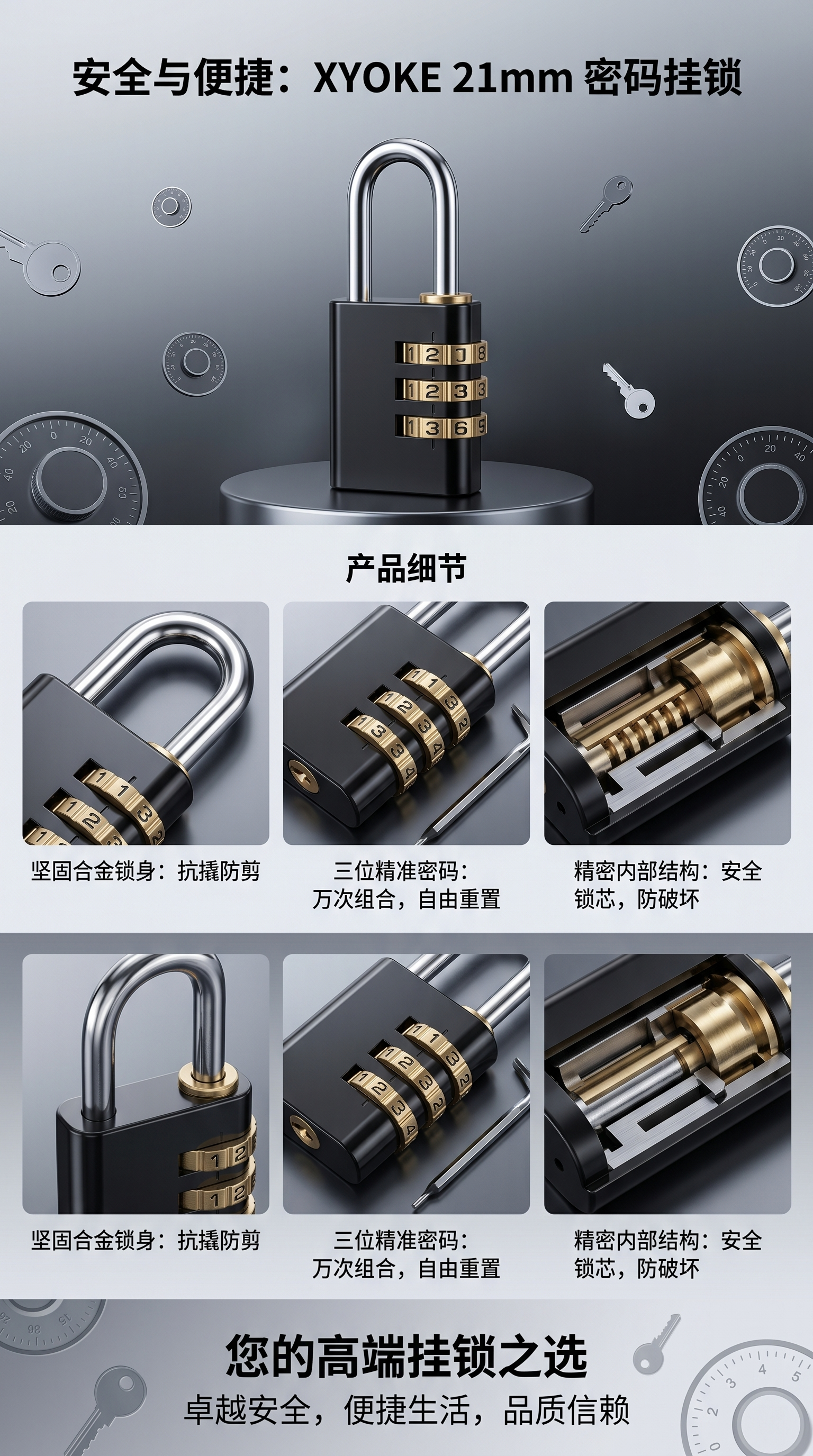 组合锁挂锁防撬家用防盗门锁钥匙孔锁具套装详情1