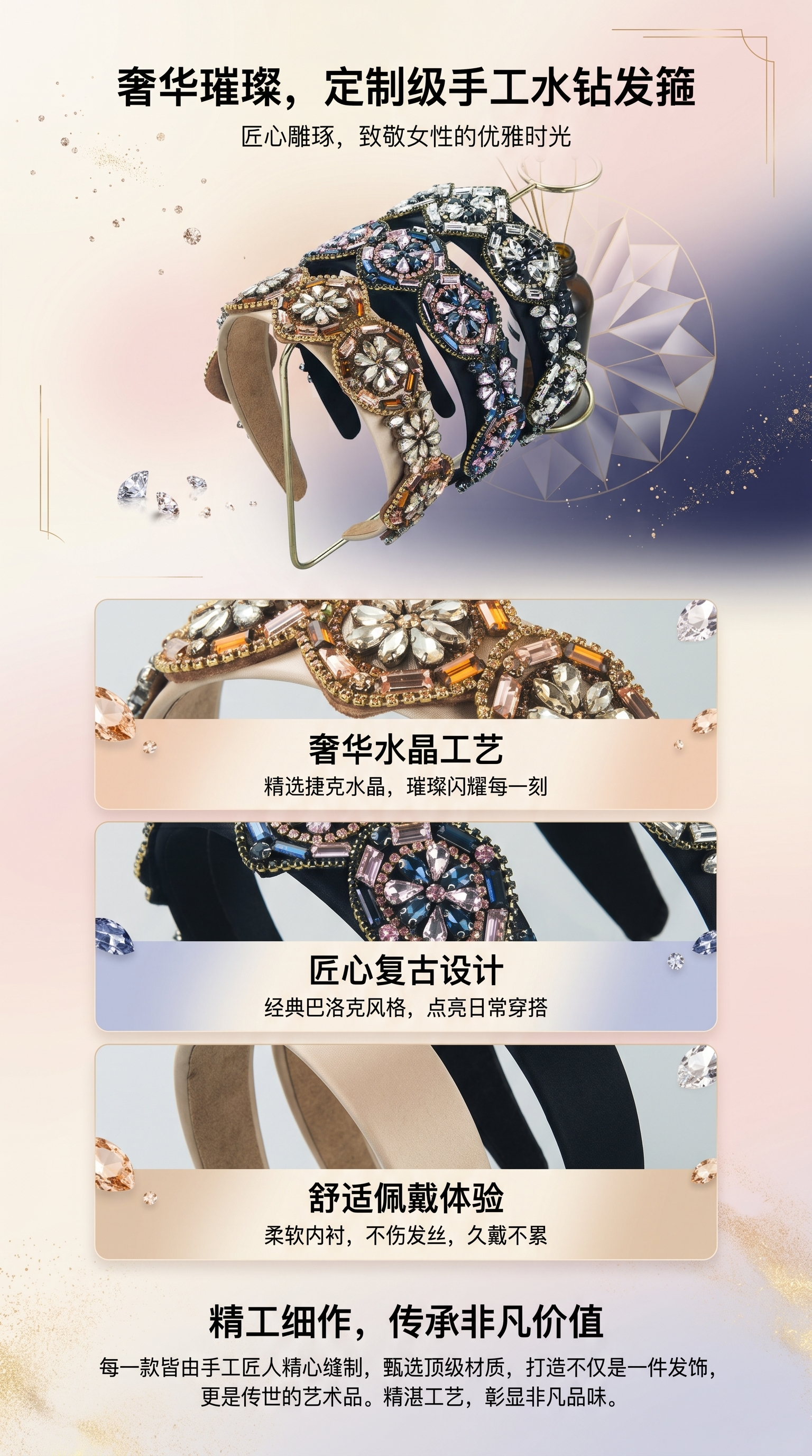 发箍复古巴洛克风串珠镶钻大花朵头箍气质百搭高级感宽边发饰详情1
