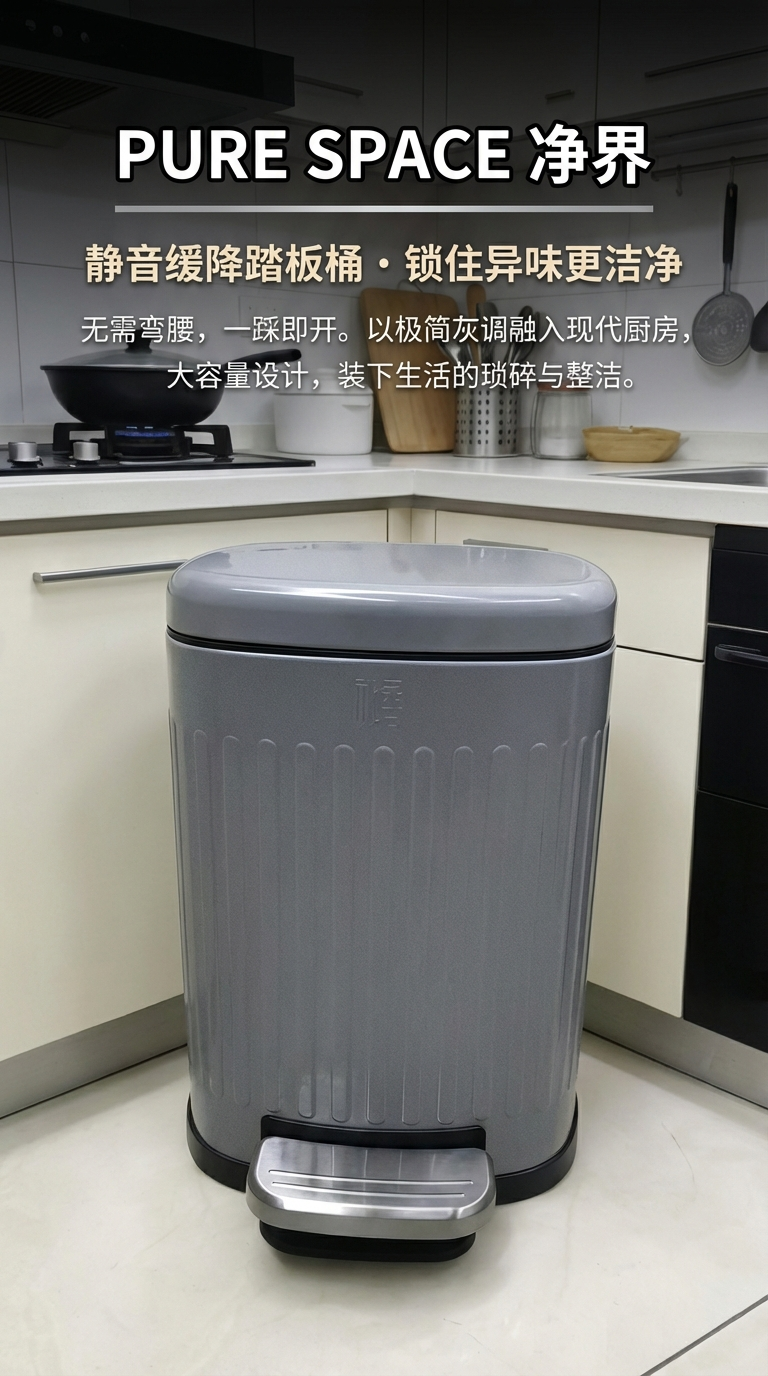 不锈钢垃圾桶带盖文创收纳桶家用厨房用品详情1