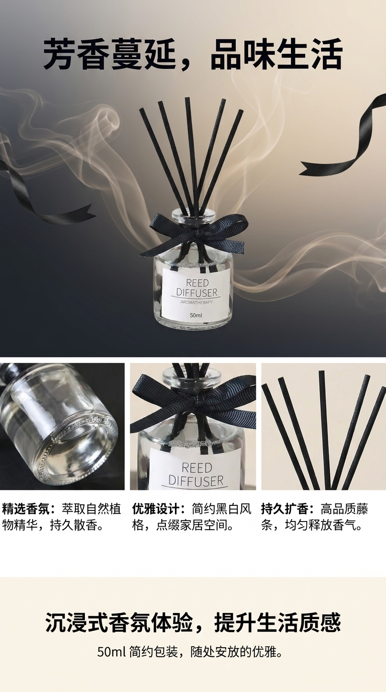 Glass bottle reed diffuser, wooden essential oil diffuser, natural plant fragrance diffuser, flameless diffuser, car diffuser, diffuser pic 1