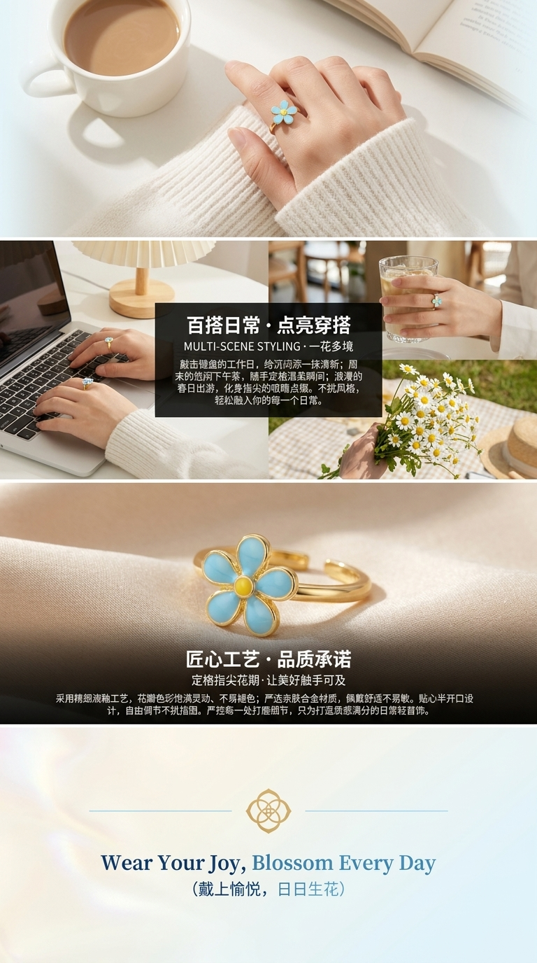 花朵造型戒指女时尚简约设计感情侣对戒礼物详情3