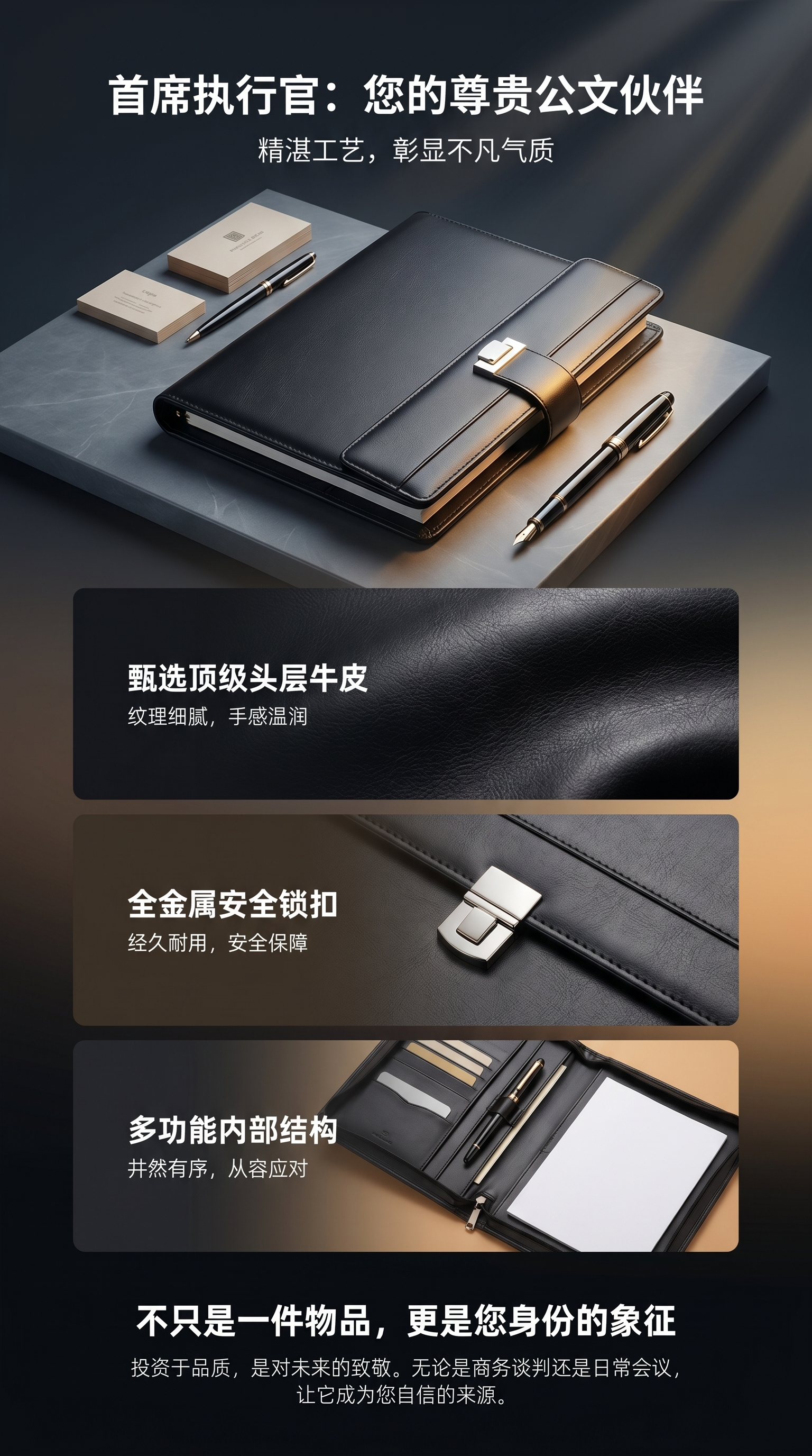 黑色皮革文件夹主体简约商务办公收纳盒大容量防尘防刮详情1