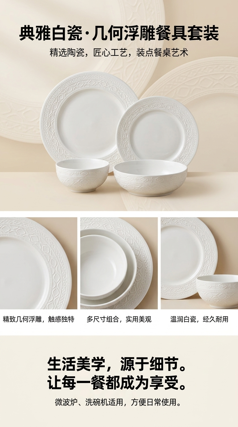 White ceramic tableware plates and bowls, a simple home dinner plate set pic 1