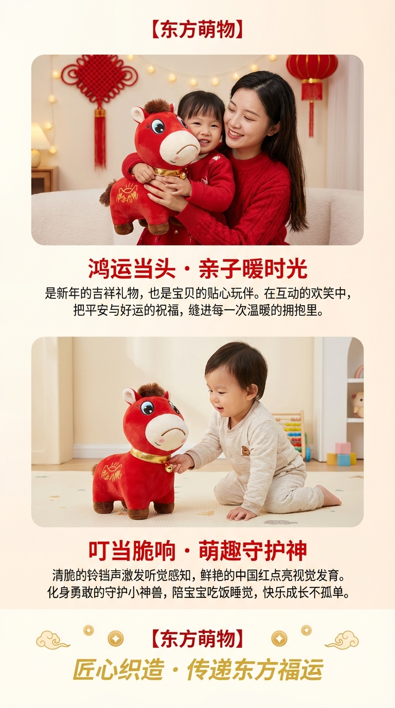 红色毛绒哭哭马笑笑马公仔摇摇马马年儿童玩偶可爱抱枕礼物玩具抱枕毛绒爱心抱枕毛绒玩具小挂件猪小屁详情3