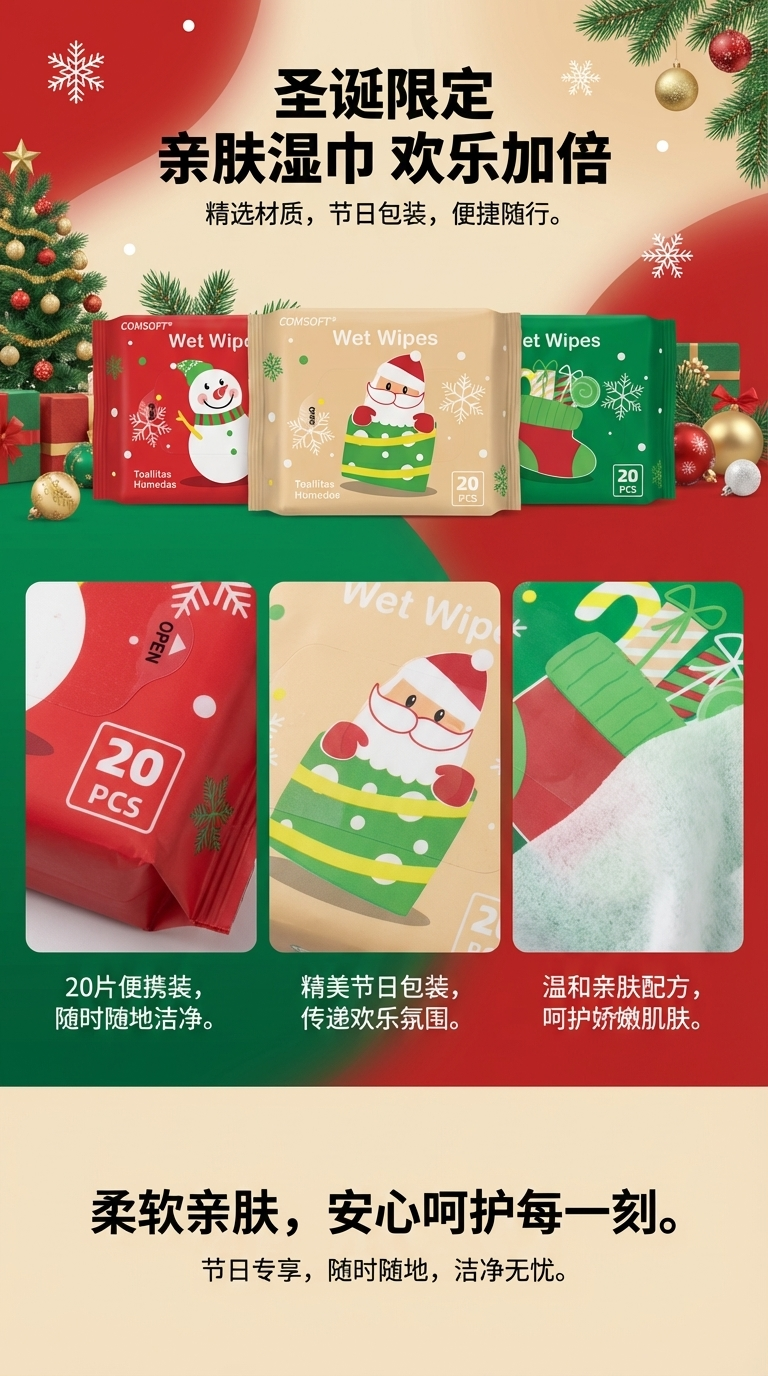 comsoft品牌圣诞主题20片方包湿巾详情1