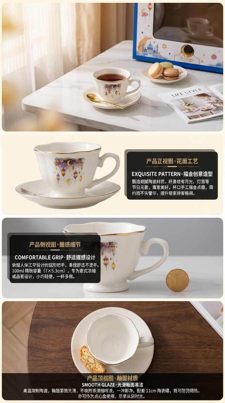 青花瓷小花瓶陶瓷工艺品月光舞曲杯碟仿搪瓷陶瓷杯陶瓷器皿摆件家居装饰详情2