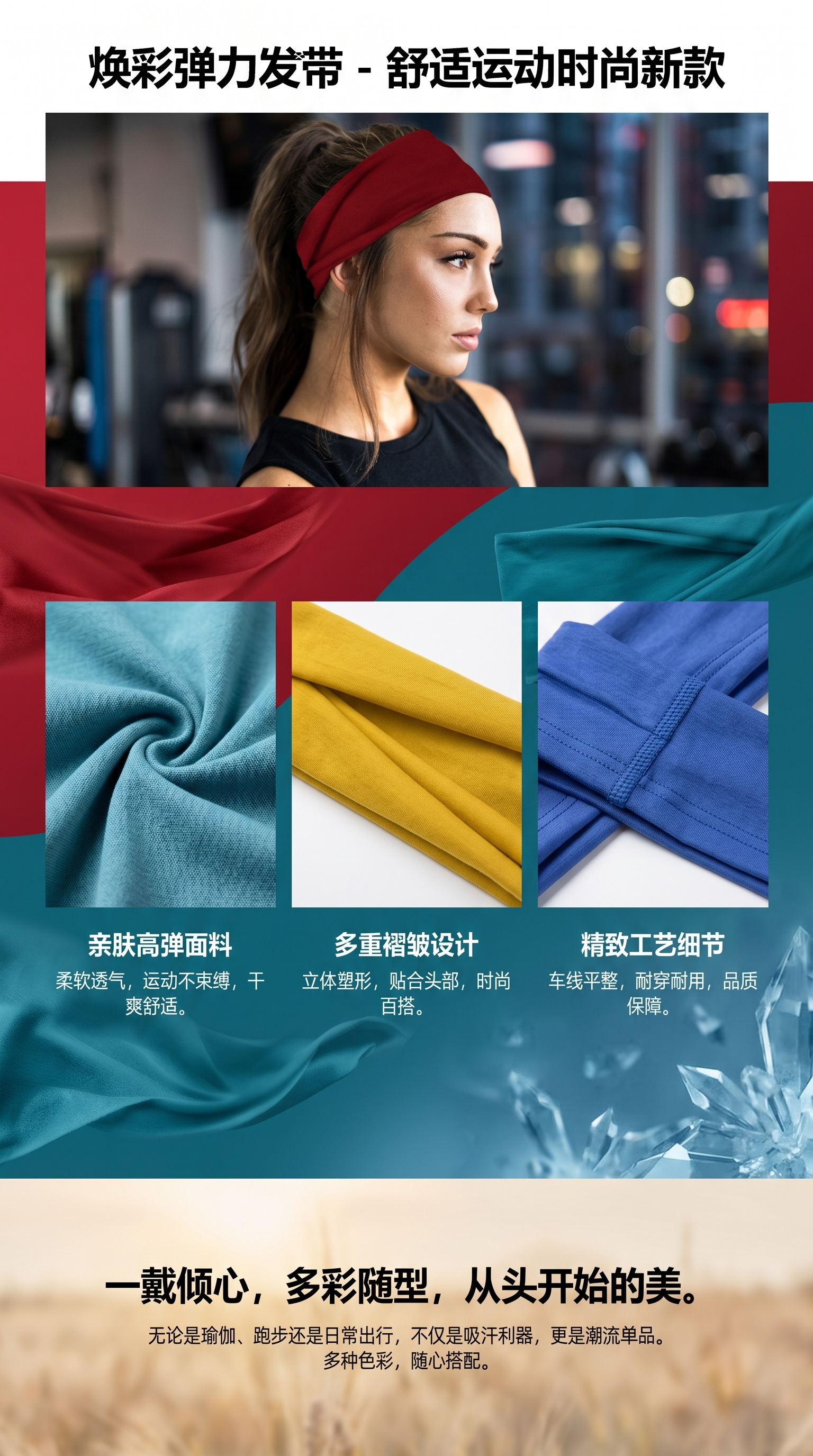 运动头带 女款弹力足球助威发带 酒红蓝深蓝黄黑墨绿多色可选详情1