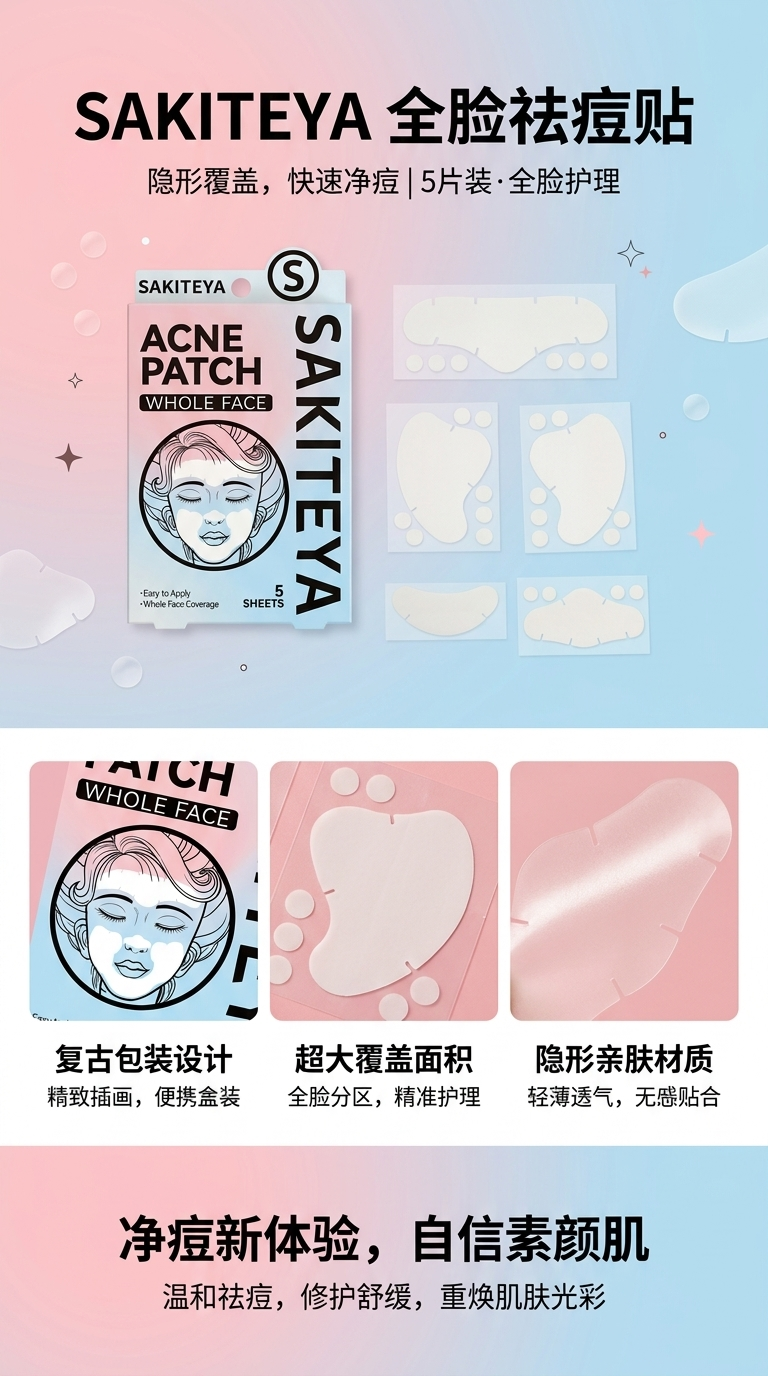 Cross-border export English acne patch, invisible concealer, transparent large area salicylic acid, ultra-thin face, full face acne removal pic 1