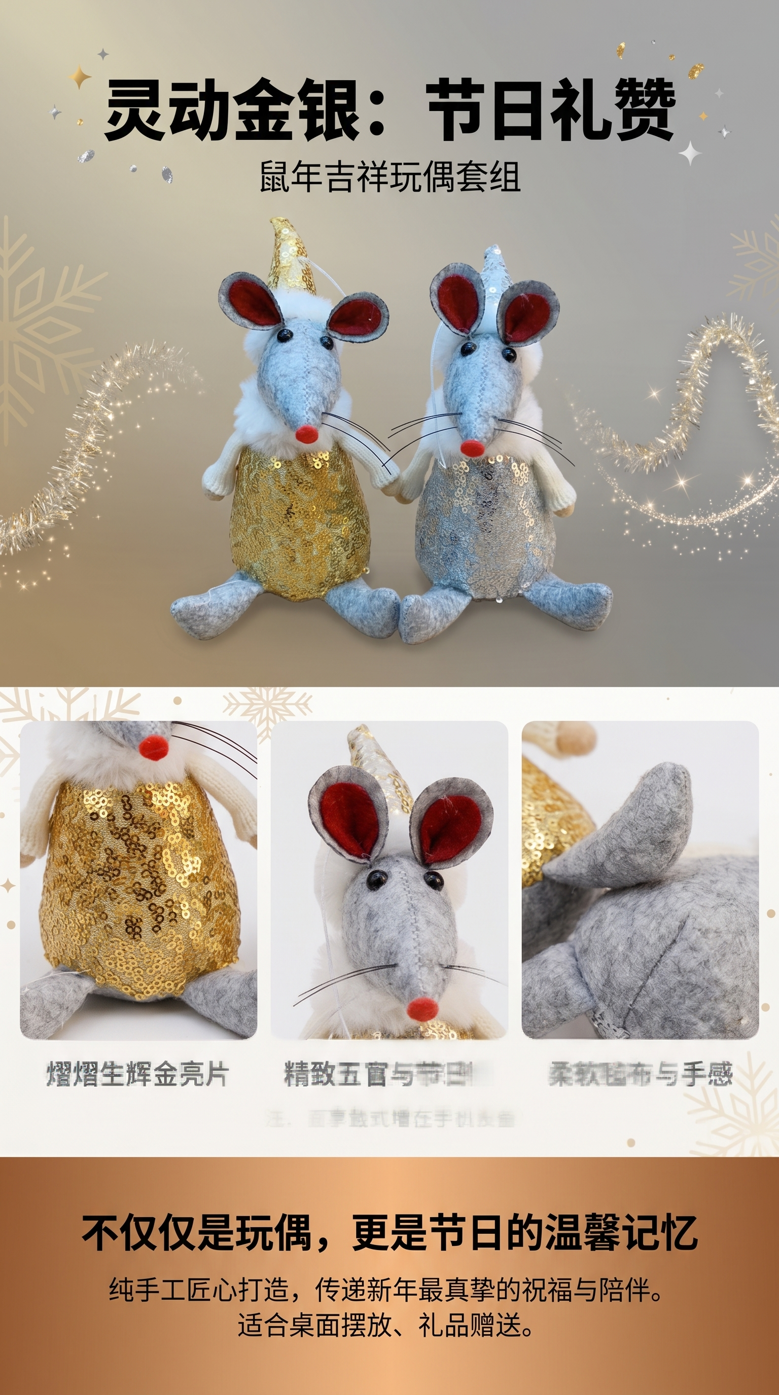 圣诞节羊毛毡老鼠礼物圣诞装饰品可爱圣诞礼品跨境毛毡爆品挂件详情1