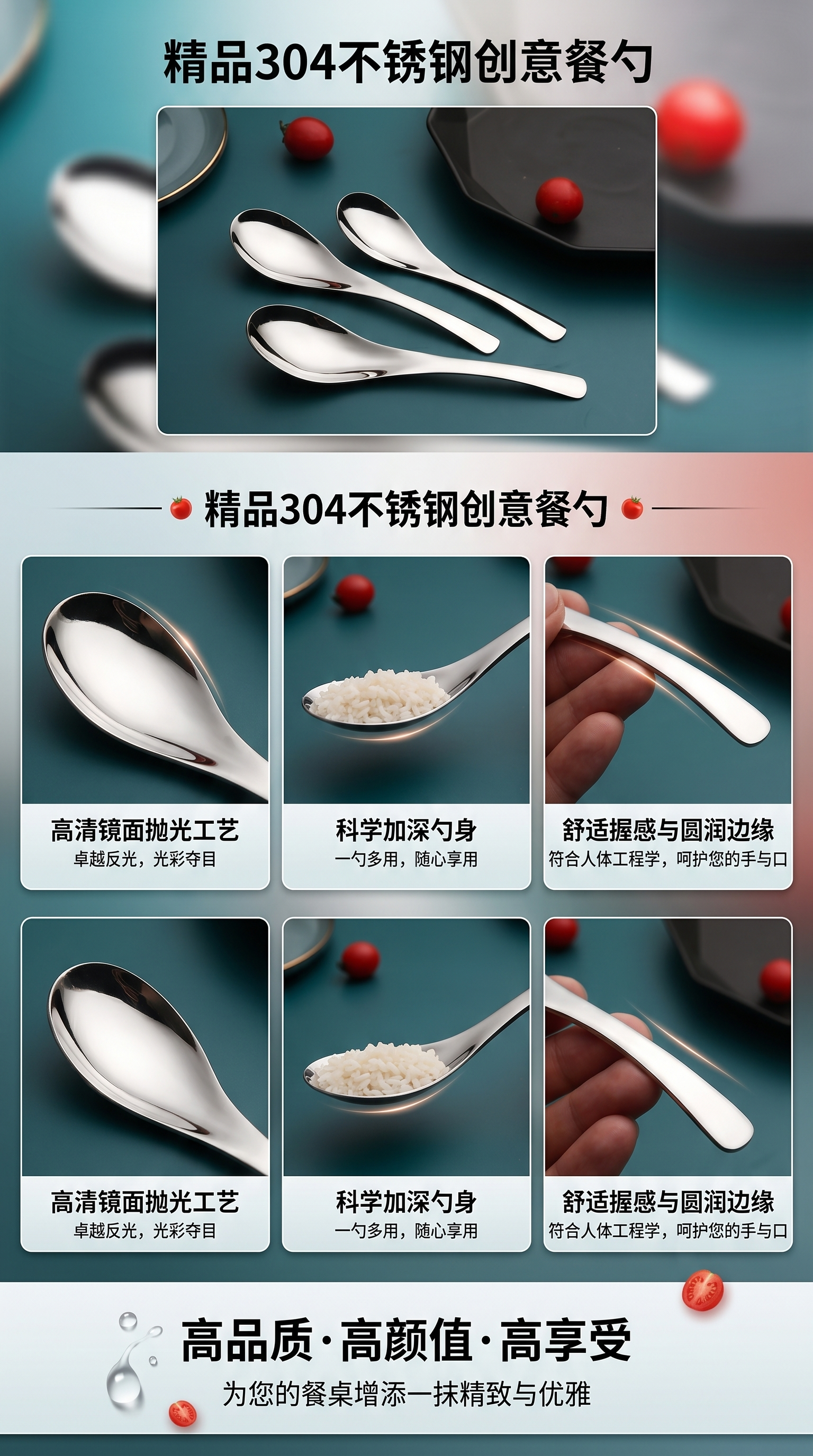 金属勺子 不锈钢家用厨房餐勺 轻便耐用防烫取食勺详情1