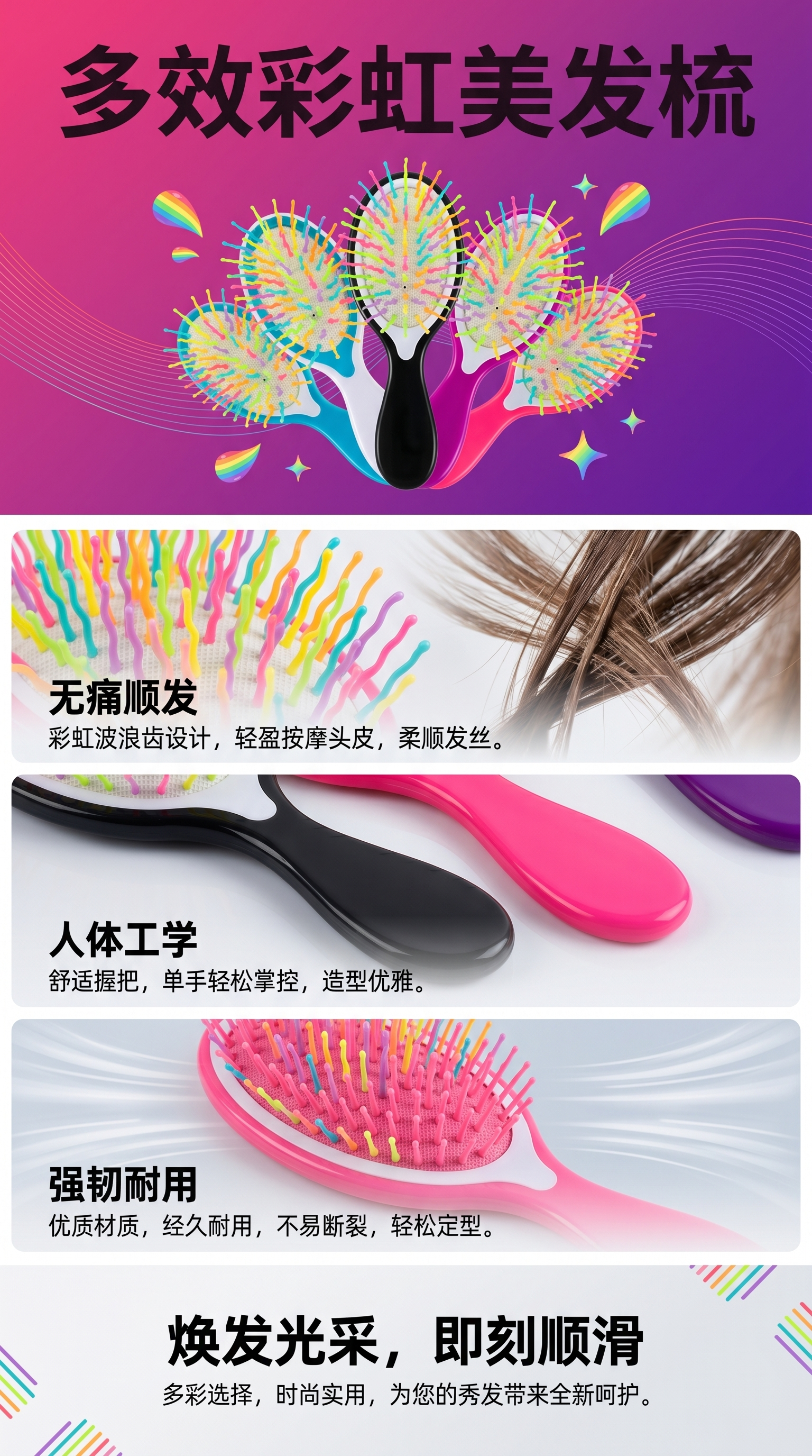 彩色梳子梳子梳头造型梳子防静电梳子柔顺头发详情1
