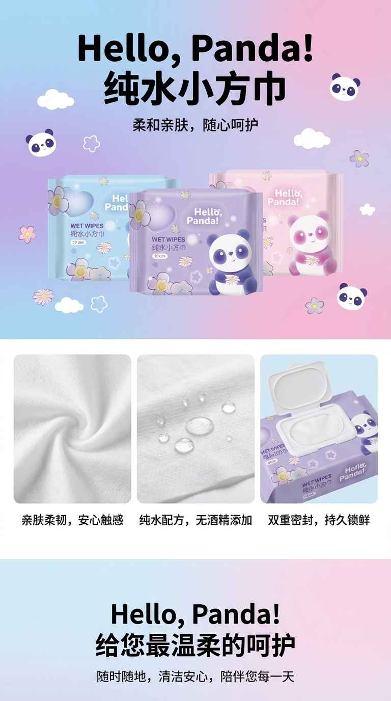 comsoft品牌熊猫系列20片方巾详情1