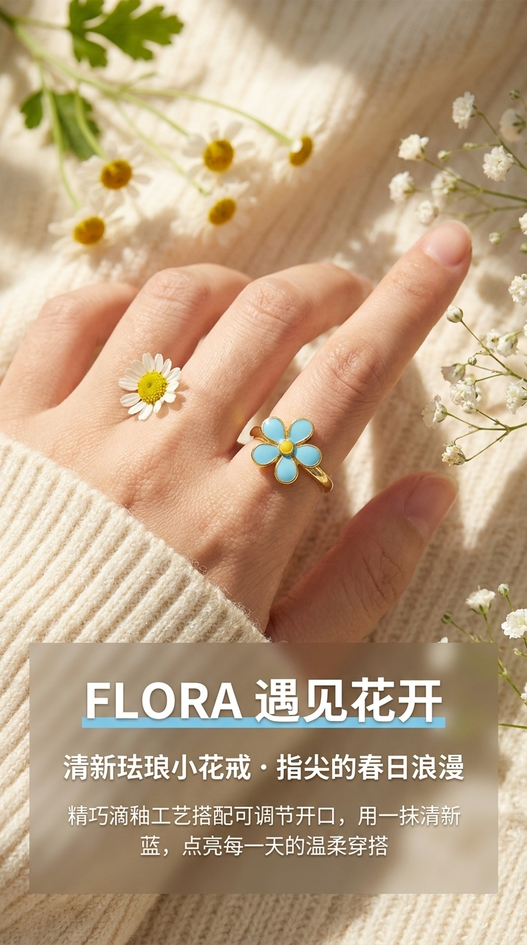 花朵造型戒指女时尚简约设计感情侣对戒礼物详情1