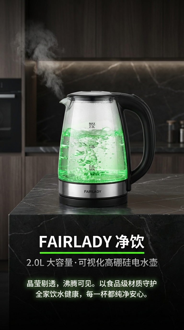 FA-9811 玻璃烧水壶耐高温电热水壶家用自动断电不锈钢大容量高硼硅煮茶壶源头工厂详情1