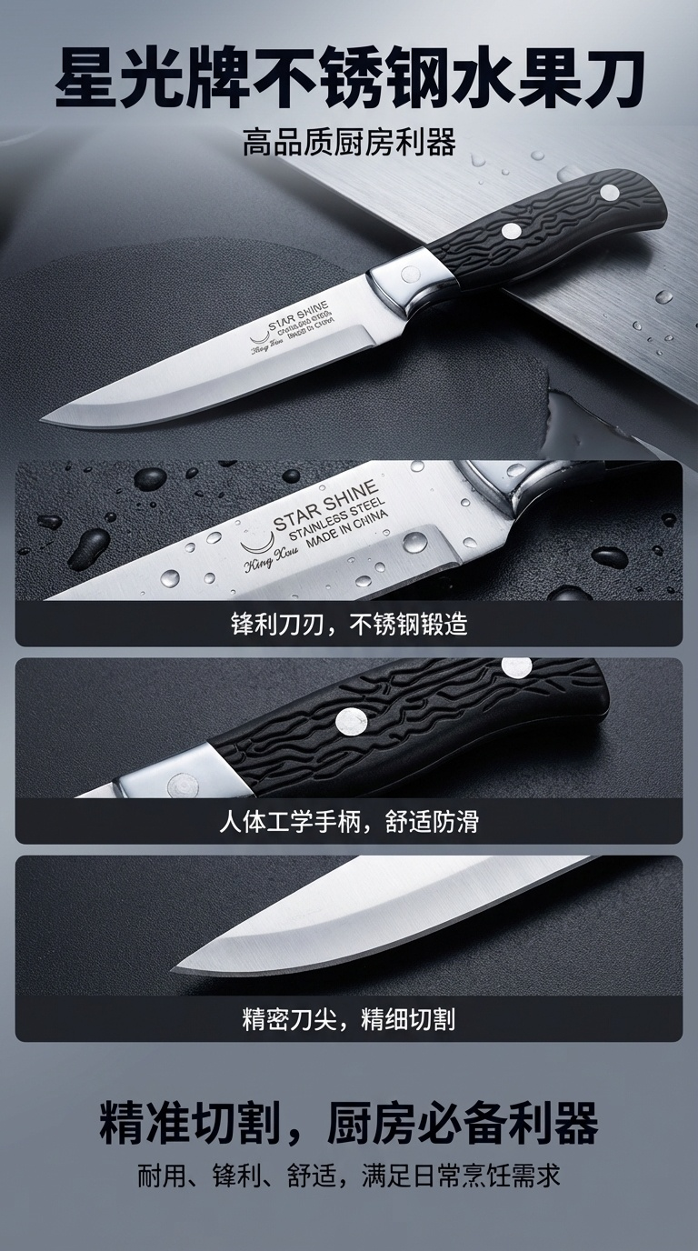 5寸电镀头黑色水果刀详情1