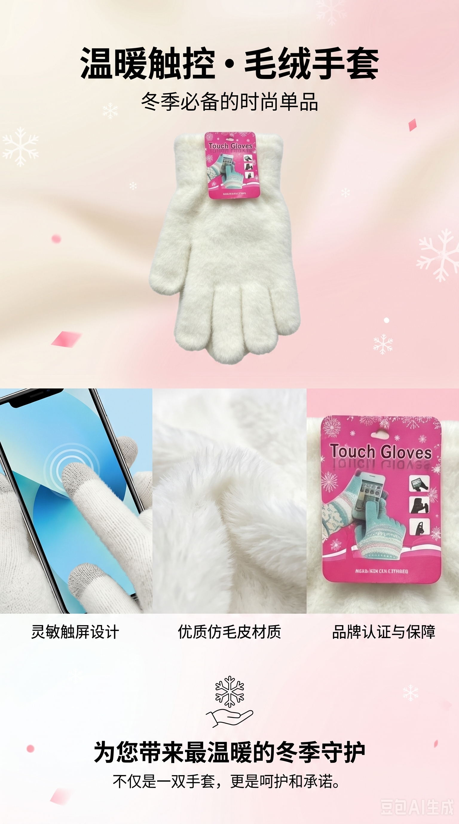 White plush touch screen gloves are warm and anti-slip in winter, suitable for both men and women pic 1