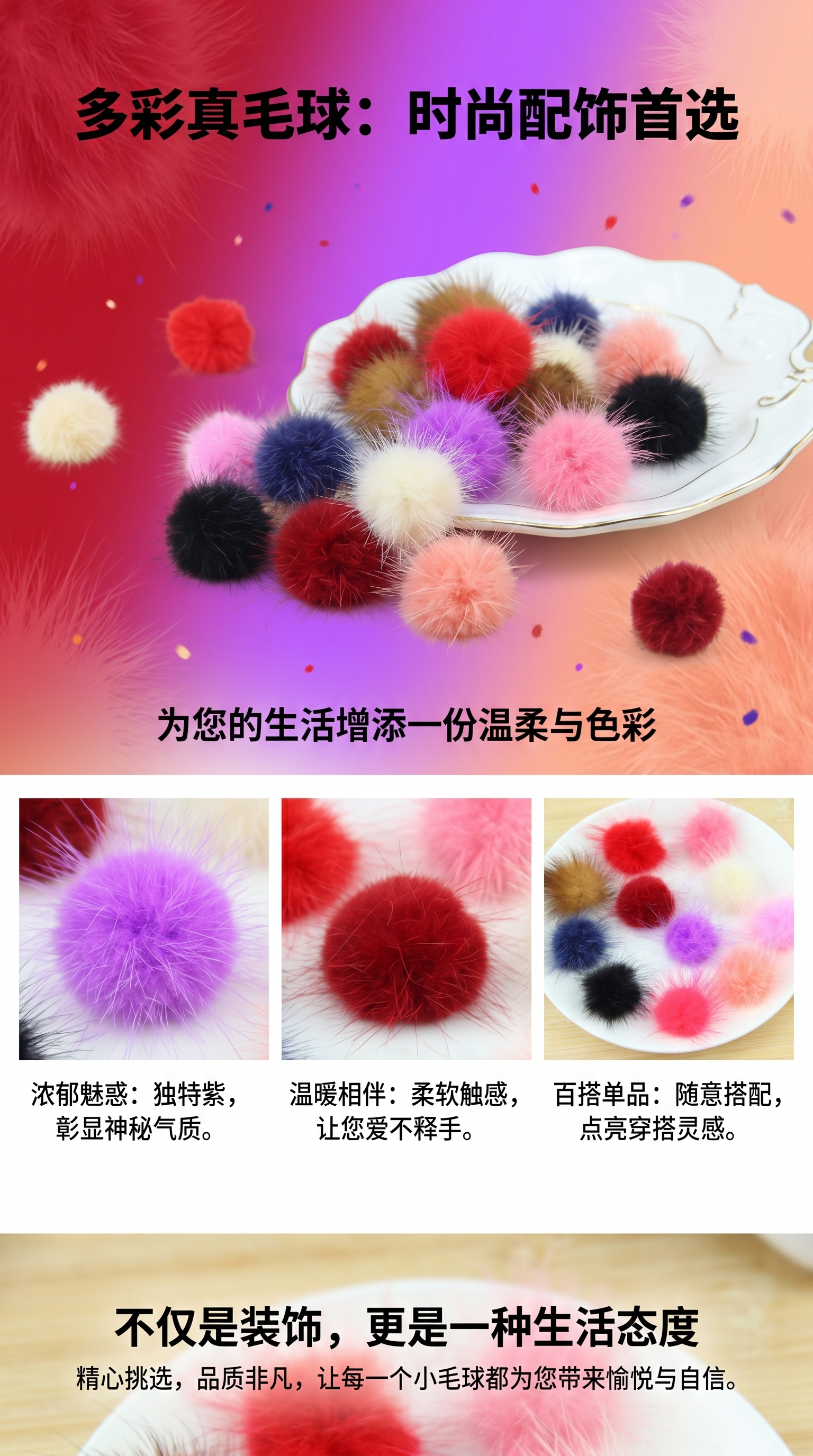 天然水貂毛毛球 diy饰品配件 天然水貂毛毛球详情1