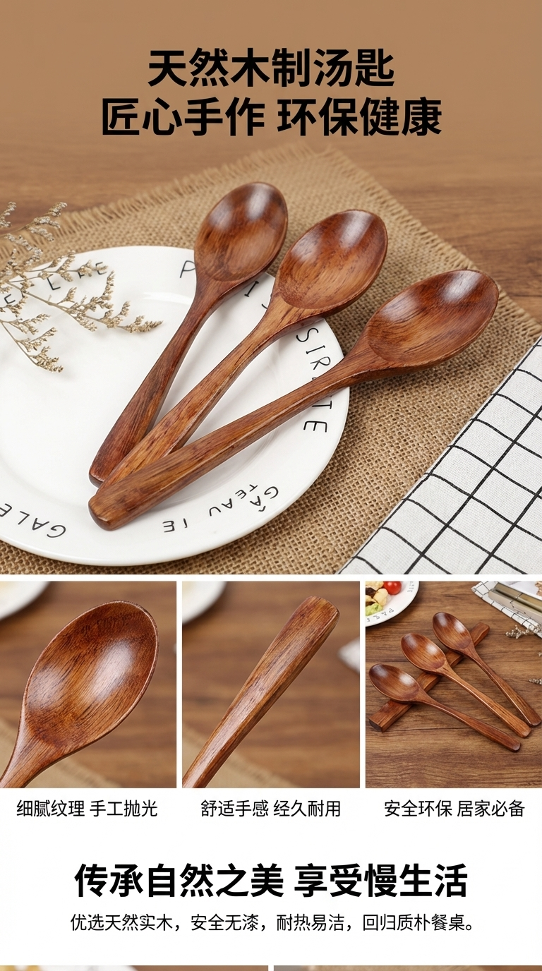木质汤勺饭勺塑料调羹厨房用具跨境用品新款工厂直销外贸跨境批发详情1