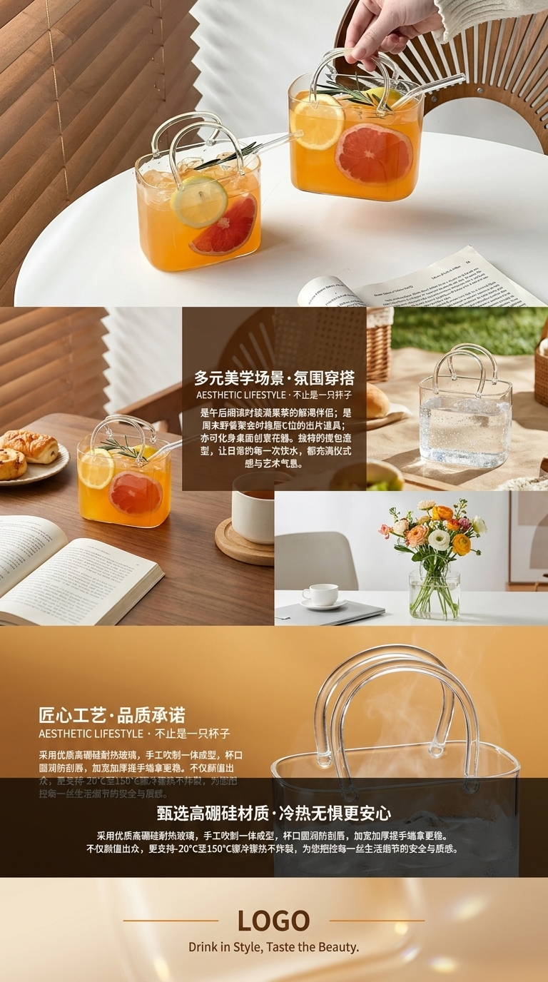 玻璃手提杯饮品便携装 时尚简约咖啡杯水杯家用150855000水杯杯子奶茶杯详情3