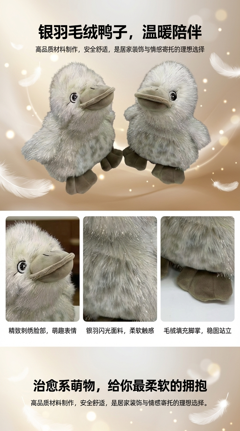 灰色毛绒鸭子毛绒公仔娃娃玩偶毛绒玩具可爱玩偶详情1