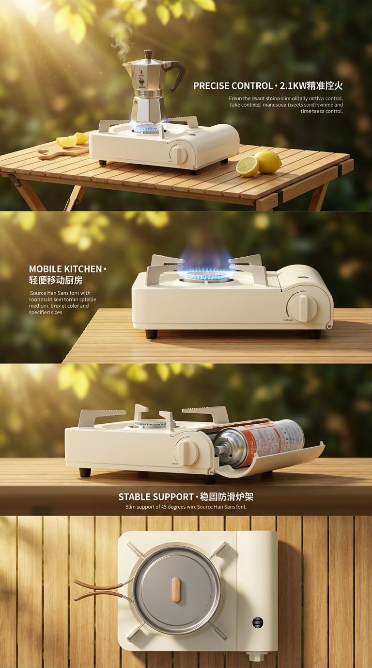 新款mini炉 小巧便携彩盒装  奶油白可爱风 压电点火 用烷气罐详情2