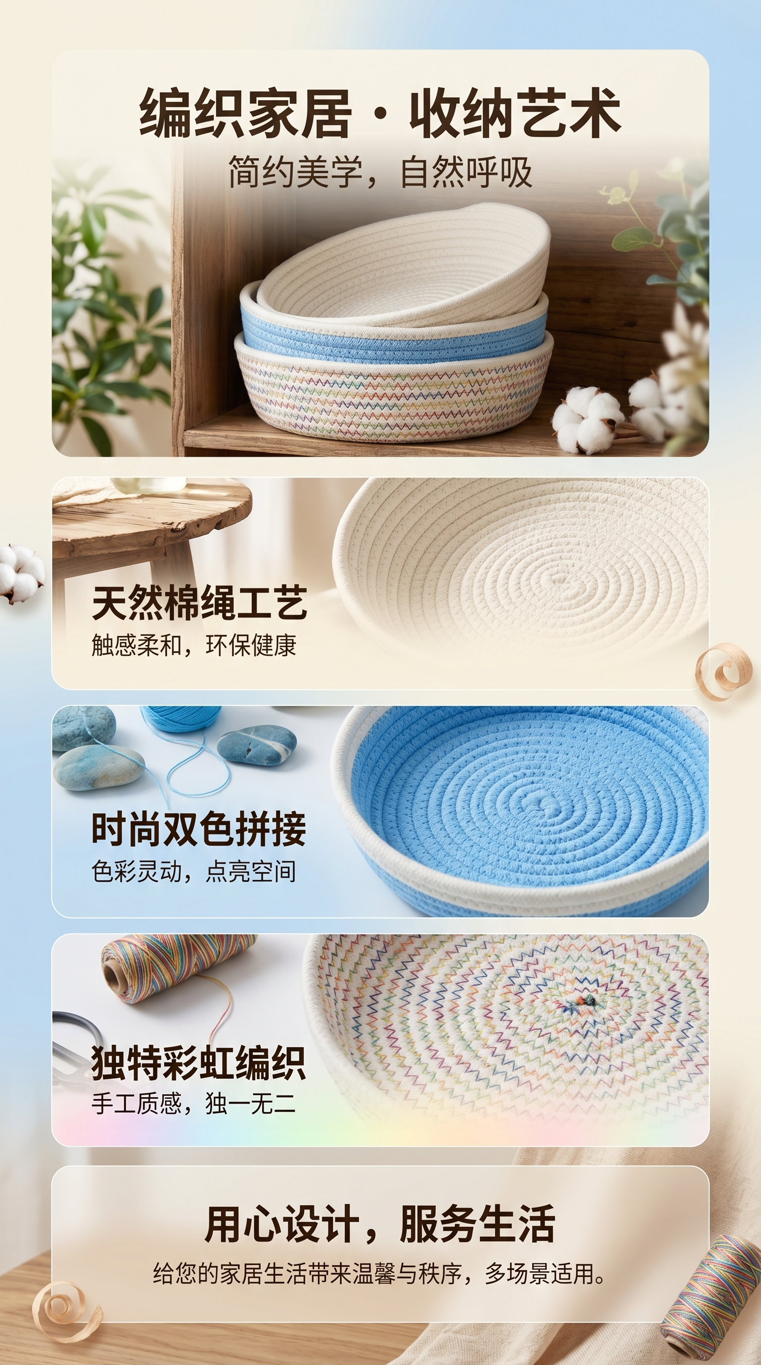 编织篮子收纳篮手工编织篮子家居装饰，餐厅托盘，篮子1个，可混色详情1