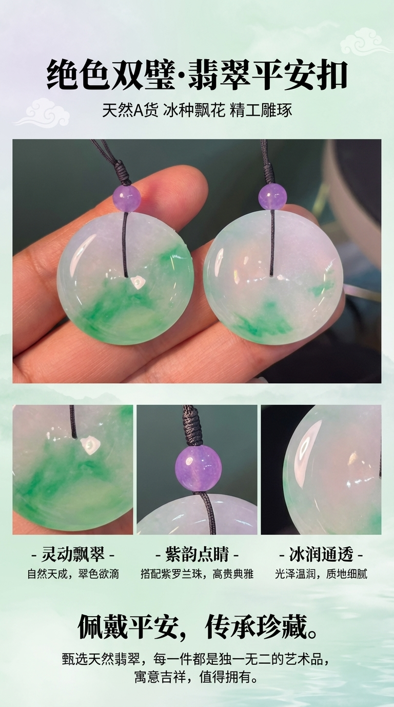 翡翠平安扣玉镯水晶工艺玉珠平安扣翡翠玉器工艺品项链珠宝详情1