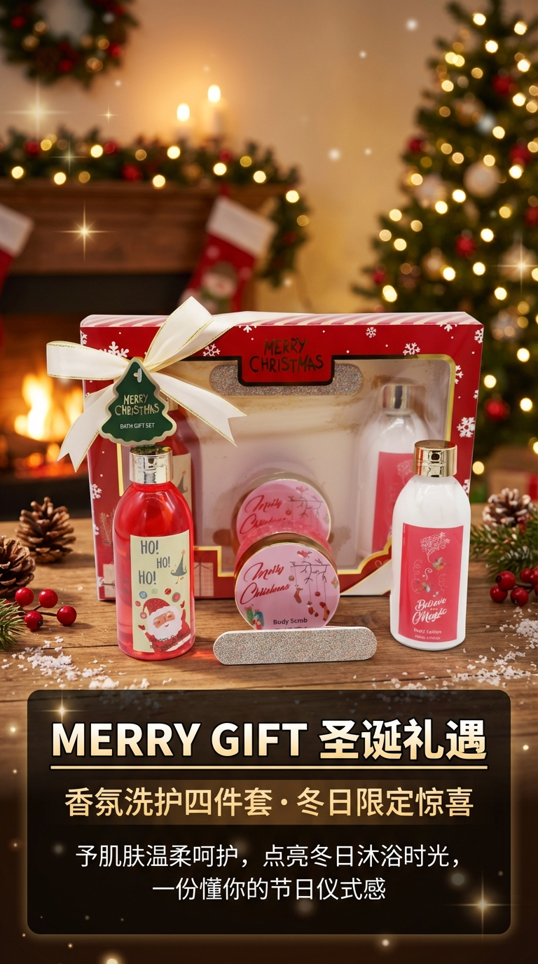 OEM ODM bath products set, Christmas-themed scented bath products, optional scented body wash set, scrub, body lotion care pic 1