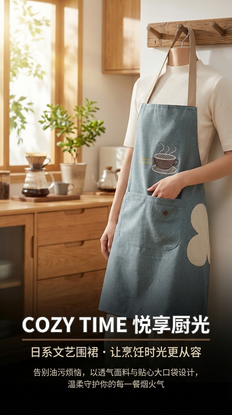 咖啡杯擦手家务围裙加厚袖套防滴水设计可调节绑带厨房用具防护用品详情1