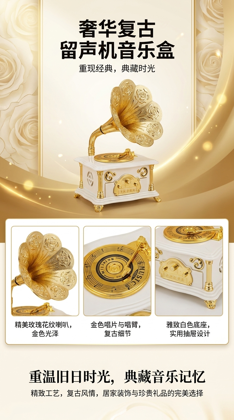 复古留声机黑胶唱片机老式音响播放器经典怀旧风详情1