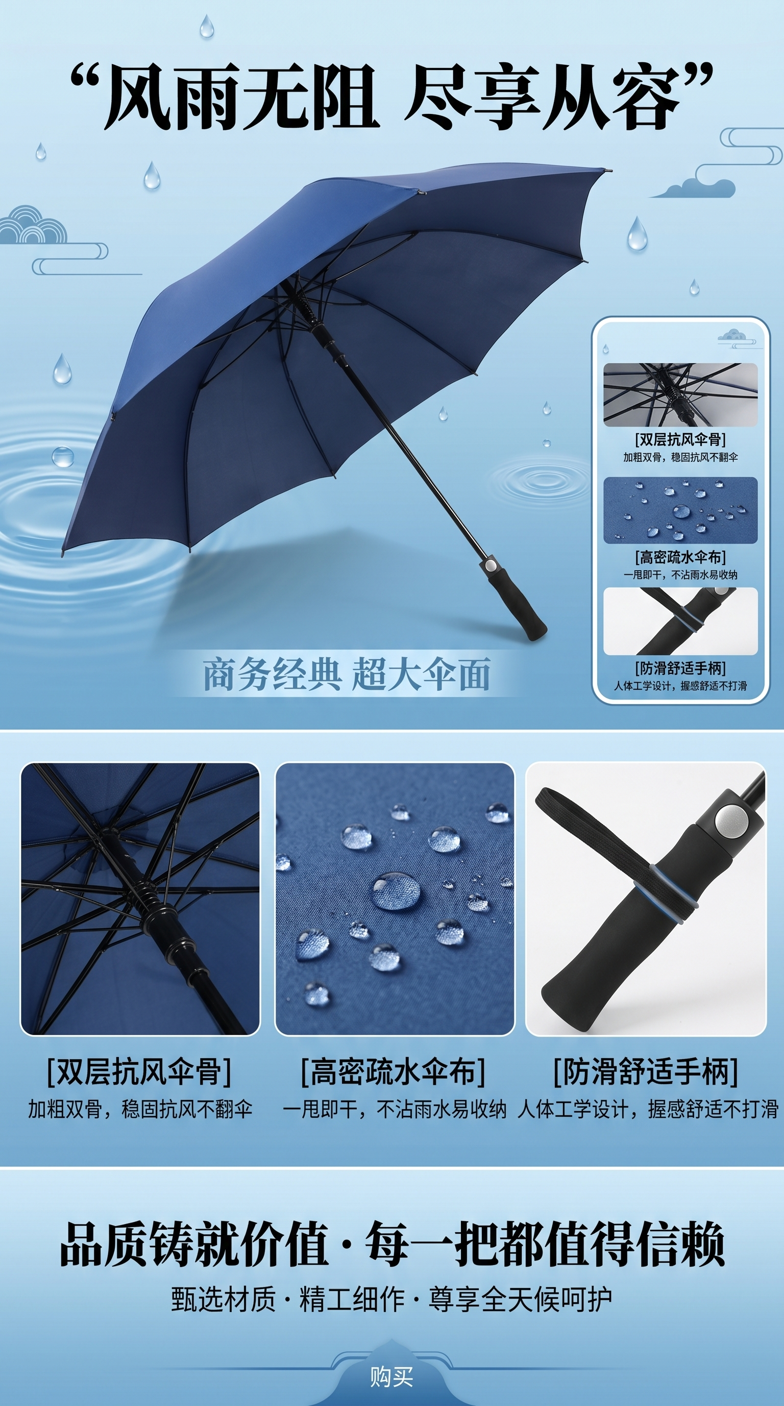 Blue all-weather umbrella, waterproof and sun-proof portable folding sunshade umbrella pic 1