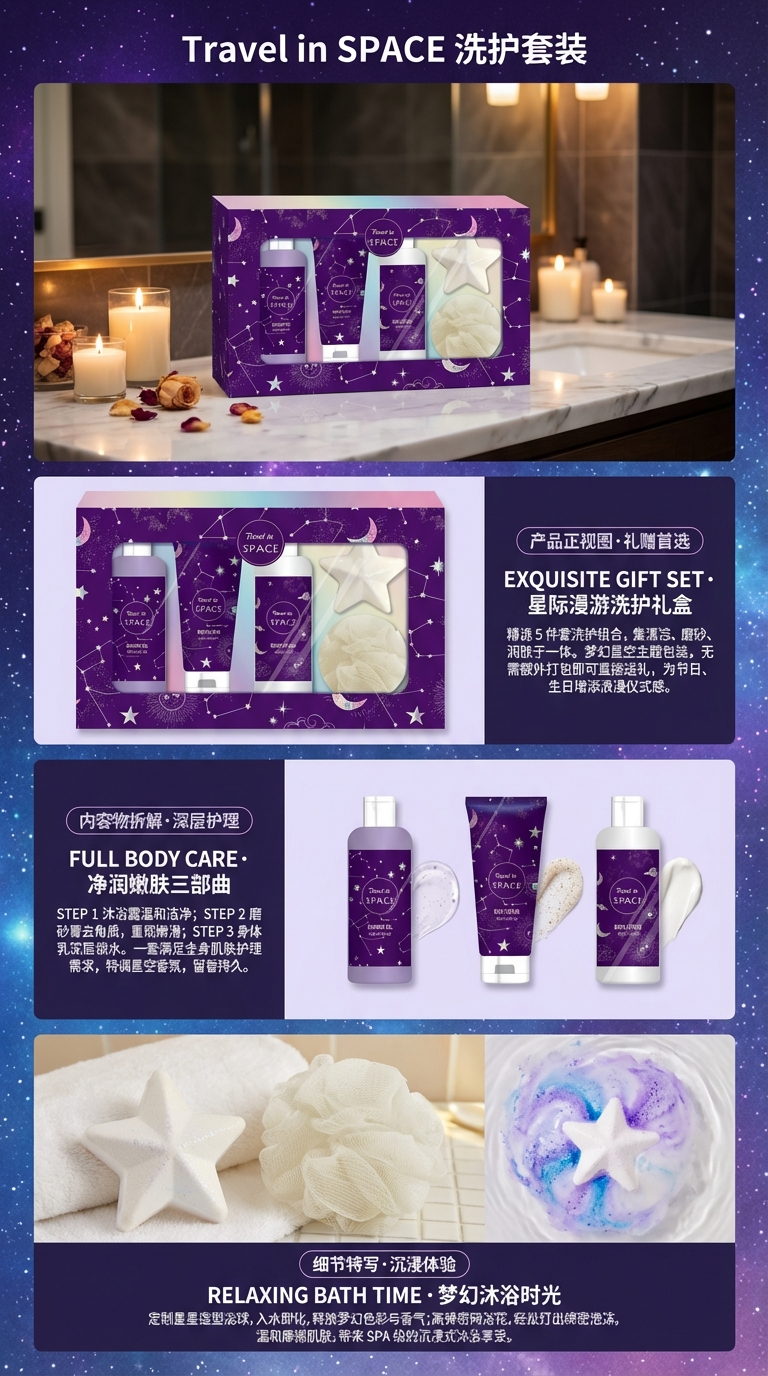 Dreamy Dreamy Orchid Purple Starry Sky Theme Gift Box set Body Lotion Body Scrub Body Wash Star Explosion Combination Set Gift Good Product Manufacturer Wholesale Price Body Care bath set pic 2